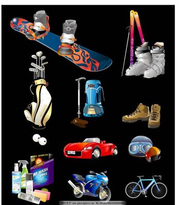 运动用品的素材集合图片,滑板装备 滑雪装备 高尔夫装备-